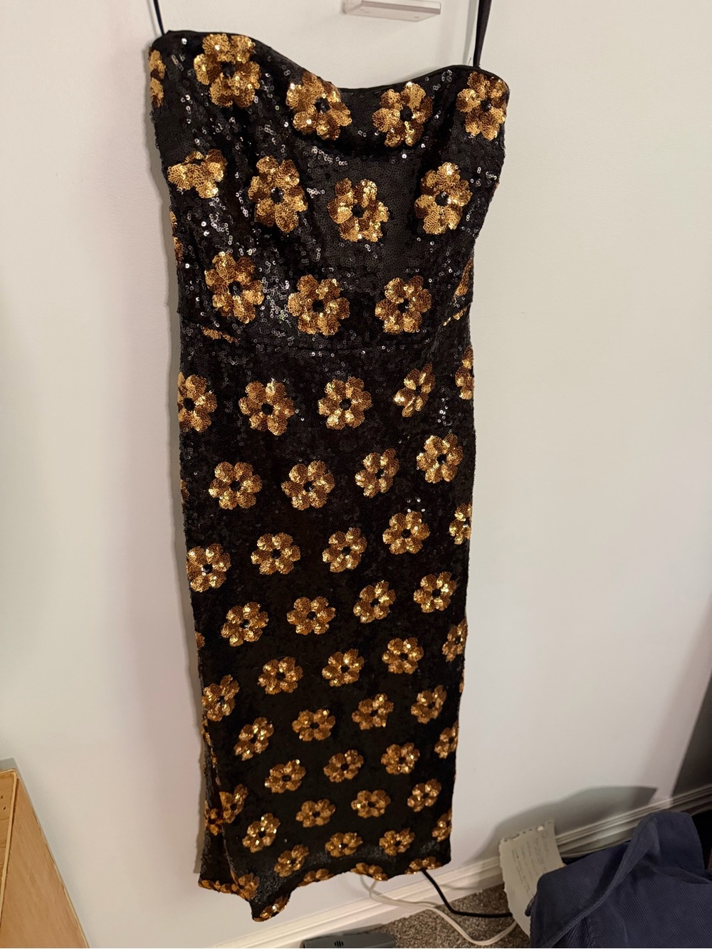 Alex Marie "Celine" Sequin Floral Strapless Midi Dress NWT